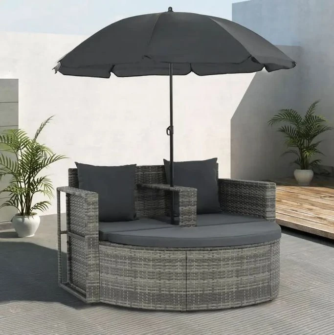 Salon De Jardin Avec Parasol Résine Tressée Et Tissu Gris Uvo 4 Salon De Jardin Avec Parasol Résine Tressée Et Tissu Gris Uvo – Image 4