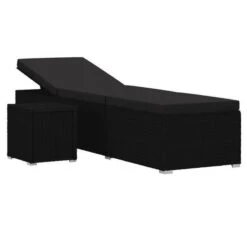 Set Chaise Longue Et Table Tissu Et Résine Tressée Noir Viali