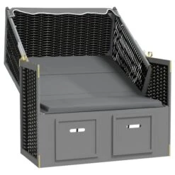 Strandkorb Avec Auvent Résine Tressée Et Bois Solide Anthracite 2 -Esprit Plein Air strandkorb avec auvent resine tressee et bois solide anthracite 3666722124461 1346223