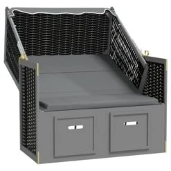 Strandkorb Avec Auvent Résine Tressée Et Bois Solide Anthracite 2 -Esprit Plein Air strandkorb avec auvent resine tressee et bois solide anthracite 3666722124461 1346224