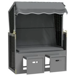Strandkorb Avec Auvent Résine Tressée Et Bois Solide Anthracite 2 -Esprit Plein Air strandkorb avec auvent resine tressee et bois solide anthracite 3666722124461 1346225