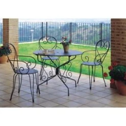 Table De Jardin Romantique En Fer Forgé Avec Trou Central Pour Parasol - 95 Cm - Vert/Gris