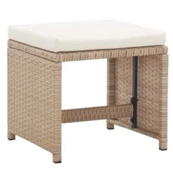 Tabouret De Jardin Tissu Crème Et Résine Beige Reli - Lot De 2