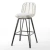 Tabouret Haut De Jardin Rotin Synthétique Blanc Et Métal Noir Ousfa