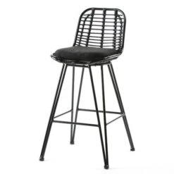 Tabouret Haut De Jardin Rotin Synthétique Et Métal Noir Ousfa