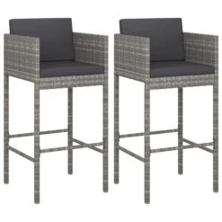Tabourets De Bar 2 Pcs Avec Coussins Gris Résine Tressée