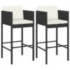 Tabourets De Bar 2 Pcs Avec Coussins Noir Résine Tressée