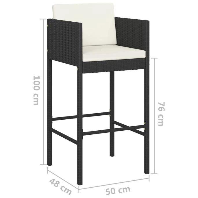 Tabourets De Bar 2 Pcs Avec Coussins Noir Résine Tressée 7 Tabourets De Bar 2 Pcs Avec Coussins Noir Résine Tressée – Image 7