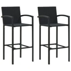 Tabourets De Bar 2 Pcs Noir Résine Tressée