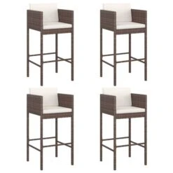 Tabourets De Bar 4 Pcs Avec Coussins Marron Résine Tressée