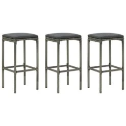 Tabourets De Bar Avec Coussins 3 Pcs Gris Résine Tressée