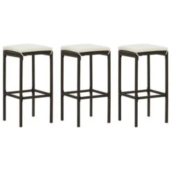 Tabourets De Bar Avec Coussins 3 Pcs Marron Résine Tressée