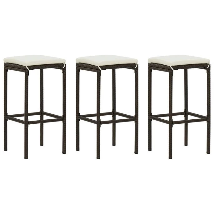 Tabourets De Bar Avec Coussins 3 Pcs Marron Résine Tressée 1 Tabourets De Bar Avec Coussins 3 Pcs Marron Résine Tressée