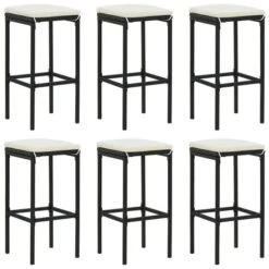 Tabourets De Bar Avec Coussins 6 Pcs Noir Résine Tressée
